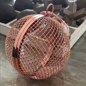 Rose Gold Mesh Decorative Orb with Crystal Accent